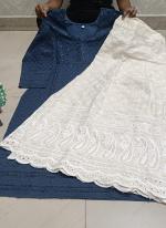 Navy blue Cambric Cotton Festival Wear Chikankari Kurti With Sharara