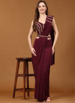 Magenta Imported Party Wear Sequins Work Stitched Saree