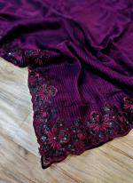 Purple Chiffon Festival Wear Embroidery Work Saree