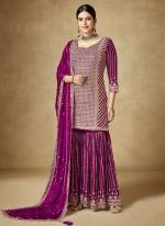 Purple Chinnon Wedding Wear Embroidery Work Sharara Suit