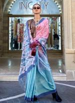 Multi Color Crepe Satin Party Wear Digital Printed Saree