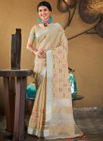 Beige Linen Festival Wear Weaving Saree