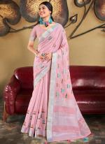 Pink Linen Festival Wear Weaving Saree