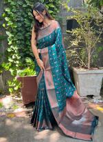 Firozi Soft Silk Festival Wear Weaving Saree