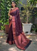 Wine Soft Silk Festival Wear Weaving Saree