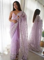 Lilac Organza Party Wear Embroidery Work Saree