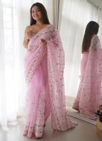 Pink Organza Party Wear Embroidery Work Saree