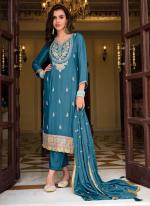 Blue Chinnon Party Wear Embroidery Work Salwar Suit
