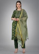 Green Cotton Slub Daily Wear Embroidery Work Readymade Salwar Suit