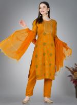 Mustard Cotton Slub Daily Wear Embroidery Work Readymade Salwar Suit