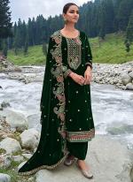 Bottle Green Velvet Party Wear Embroidery Work Palazzo Suit