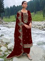 Maroon Velvet Party Wear Embroidery Work Palazzo Suit
