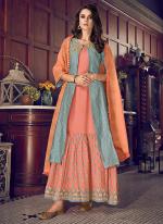 Peach Pure Art Silk Party Wear Embroidery Work Gown