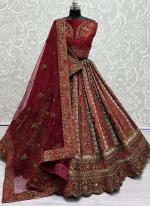 Red Velvet Wedding Wear Embroidery Work Lehenga Choli