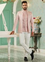 Onion Pink Art Silk Wedding Wear Thread Work 3 Pcs Jodhpuri Suit