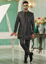 Black Art Silk Wedding Wear Thread Work 3 Pcs Jodhpuri Suit