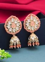 Dark Peach Alloy Kundan Beads Jhumka