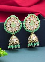 Pista Green Alloy Kundan Beads Jhumka