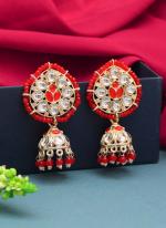 Red Alloy Kundan Beads Jhumka