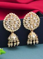 White Alloy Kundan Beads Jhumka