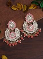 Dark Peach Meenakari Kundan Chand Earrings