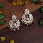 Maroon Meenakari Kundan Chand Earrings