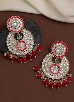 Red Kundan Meena Earrings