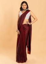 Maroon Silk Traditional Wear Plain Saree