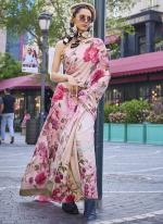 Light Pink Crepe Silk Party Wear Digital Printed Saree