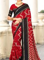 Red Doll Moss Casual Wear Foil Printed Saree