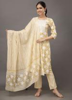Beige Rayon Cotton Casual Wear Embroidery Work Readymade Salwar Suit