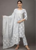 Grey Rayon Cotton Casual Wear Embroidery Work Readymade Salwar Suit
