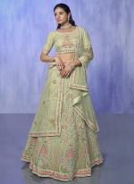 Green Net Wedding Wear Embroidery Work Lehenga Choli
