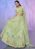 Sea Green Net Wedding Wear Embroidery Work Lehenga Choli