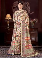 Beige Pure Pashmina Festival Wear Digital Printed Saree