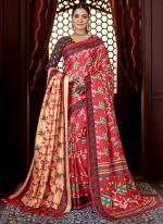 Dark Pink Pure Pashmina Festival Wear Digital Printed Saree