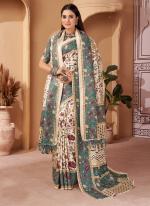 Grey Pure Pashmina Festival Wear Digital Printed Saree