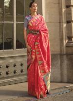 Pink Khadi Silk Traditional Wear Weaving Saree