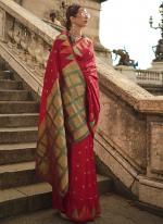 Red Khadi Silk Traditional Wear Weaving Saree