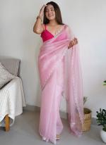 Pink Organza Party Wear khatli Work Saree