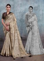 Cream Tussar Silk Traditional Wear Weaving Saree