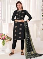 Black Jacquard Silk Casual Wear Zari Butta Straight Suit