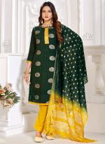 Green Jacquard Silk Casual Wear Zari Butta Straight Suit