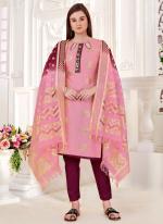 Pink Jacquard Silk Casual Wear Zari Butta Straight Suit