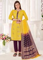 Yellow Jacquard Silk Casual Wear Zari Butta Straight Suit