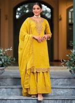 Yellow Roman Silk Eid Wear Embroidery Work Readymade Sharara Suit