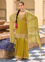 Olive Green Chinnon Eid Wear Embroidery Work Readymade Gharara Suit