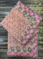 Peach Net Wedding Wear Embroidery Work Saree