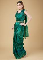 Green Organza Party Wear Embroidery Work Stitched Saree