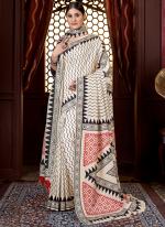 Cream Pure Pashmina Traditional Wear Digital Printed Saree